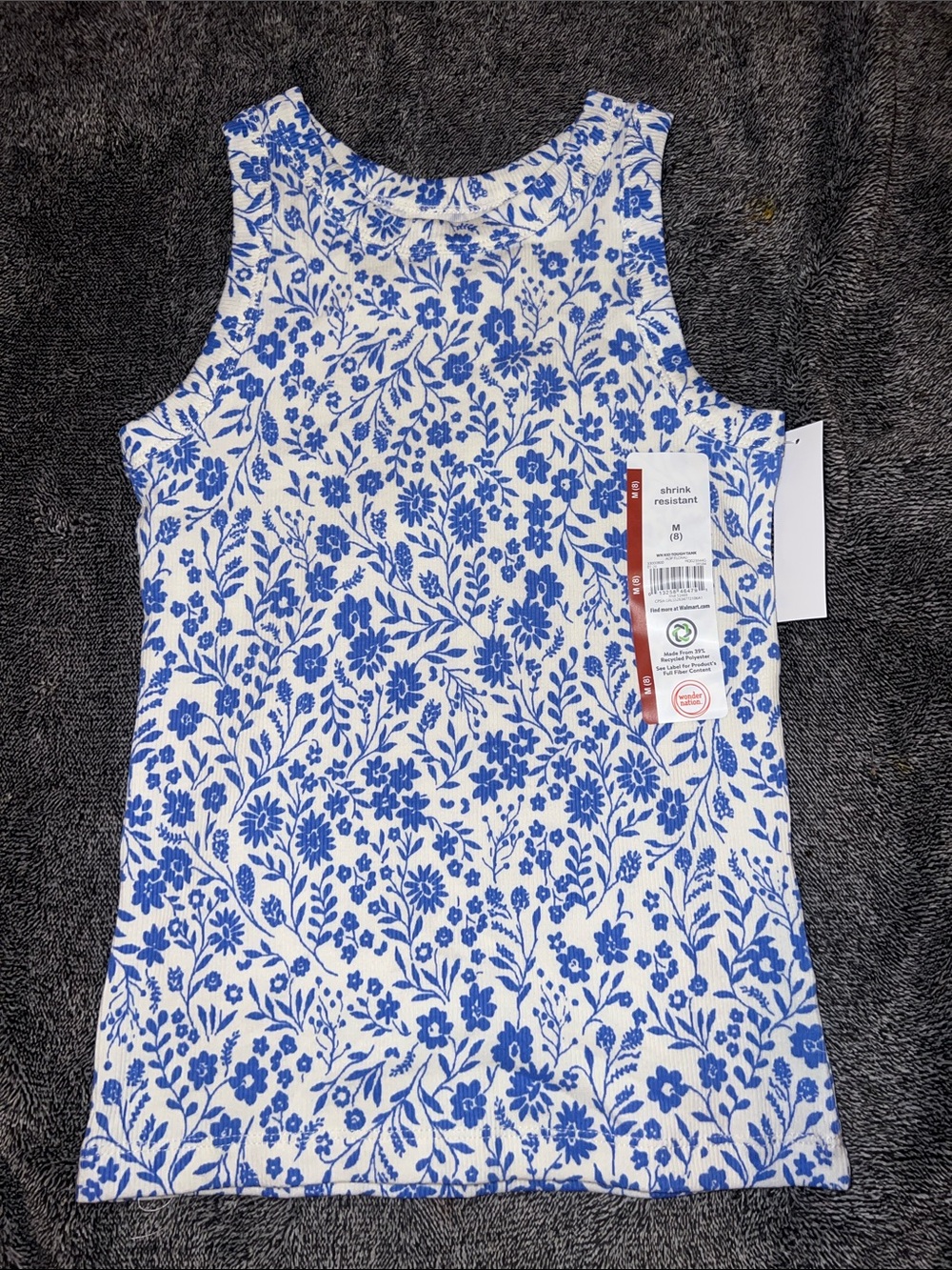 Blue Floral Sleeveless Tank Top